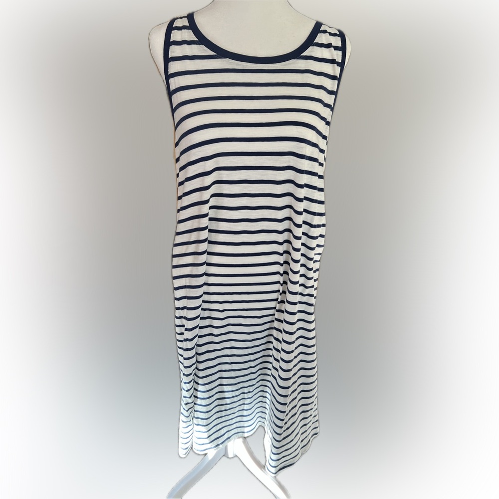 Eileen Fisher Women’s Blue Striped Sleeveless Knit Organic Cotton Dress